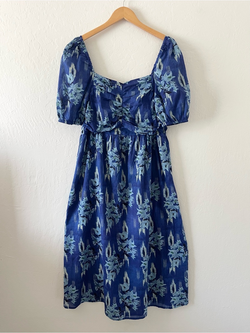 Ro's Garden 100% Cotton Harbin Floral Midi Dress in Blue